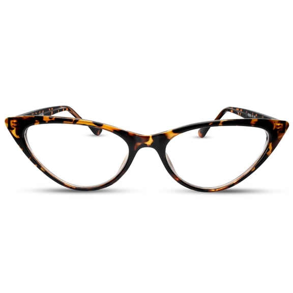 2SeeLife Small Cat Eye Reading Glasses for Women – Narrow-Medium Fit, Sturdy Frame, Spring Hinges, Premium Funky Readers, Brown Tortoise, +1.00