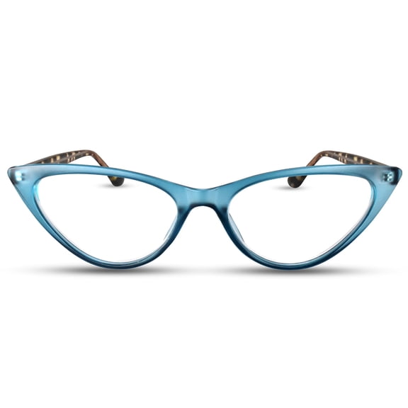 2SeeLife Small Cat Eye Reading Glasses for Women – Narrow-Medium Fit, Sturdy Frame, Spring Hinges, Premium Funky Readers, Turquoise, +1.00