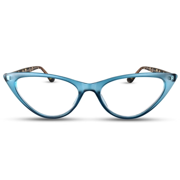 2SeeLife Small Cat Eye Reading Glasses for Women – Narrow-Medium Fit, Sturdy Frame, Spring Hinges, Premium Funky Readers, Turquoise, +3.00