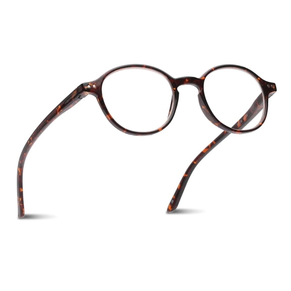 2SeeLife Small Round Reading Glasses for Men & Women – Narrow-Medium Fit, Sturdy Frame, Spring Hinges, Premium Retro Readers, Brown Tortoise, +2.75