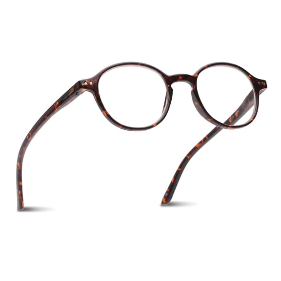 2SeeLife Small Round Reading Glasses for Men & Women – Narrow-Medium Fit, Sturdy Frame, Spring Hinges, Premium Retro Readers, Brown Tortoise, +2.75