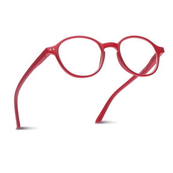 2SeeLife Small Round Reading Glasses for Men & Women – Narrow-Medium Fit, Sturdy Frame, Spring Hinges, Premium Retro Readers, Red, +2.25