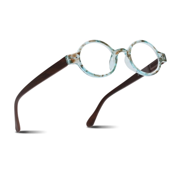 2SeeLife Small Round TR-90 Reading Glasses for Men & Women - Narrow-Medium Fit, Sturdy Frame, Spring Hinges, Retro Readers, Aqua Blue, 1.00