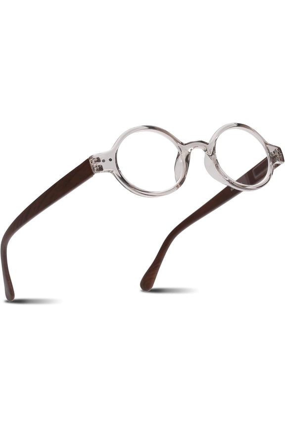 Small Round TR-90 Reading Glasses for Men & Women - Narrow-Medium Fit, Sturdy Frame, Spring Hinges, Retro Readers, Clear, +3.50