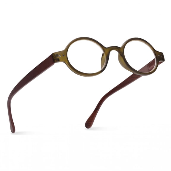 2SeeLife Round Reading Glasses for Men & Women – Vintage Retro Readers, Lightweight TR-90 Frame, Spring Hinges, Narrow-Medium Fit, Frosted Dark Green, +1.00