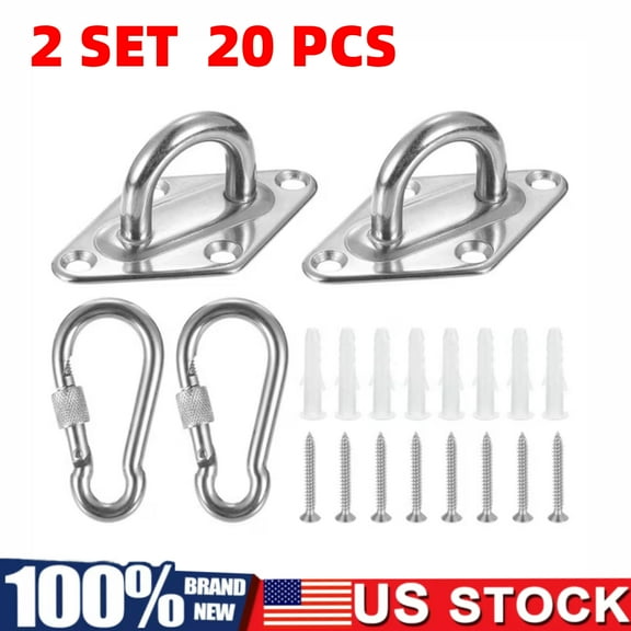 2Set 2.3 Inch 304 Stainless Steel Pad Eye Plate Hook with Screws and 2 Inch 304 Stainless Steel Snap Hook for Suspension, Ceiling U Hooks with Screw