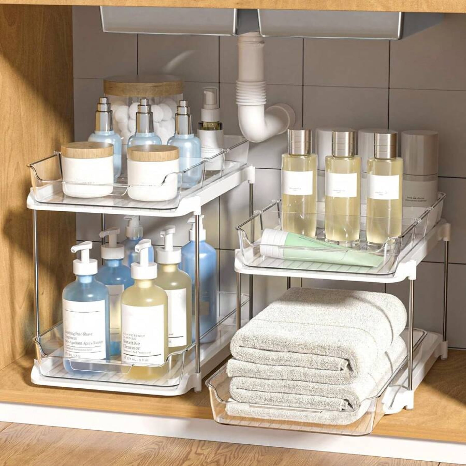 NTGFU 2 Set 2-Tier Multi-Purpose Bathroom Under Sink Organizers and ...