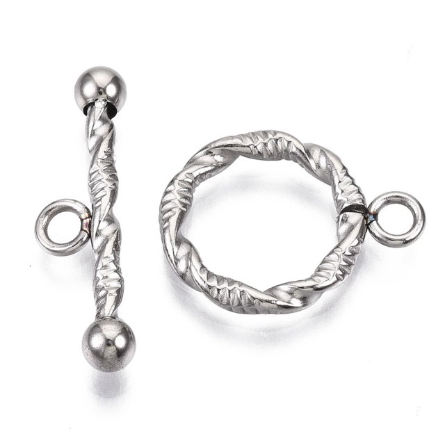2Set 201 Stainless Steel Toggle Clasps Textured Ring Stainless Steel