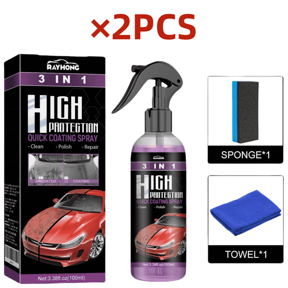2Set 3 in 1 High Protection Quick Car Coating Spray, Fast Fine Scratch Repair, 3-in-1 High Protection Car Spray 3 in 1 Spray Quick Coating Spray Spray Coating Agent Nano Spray (Purple)