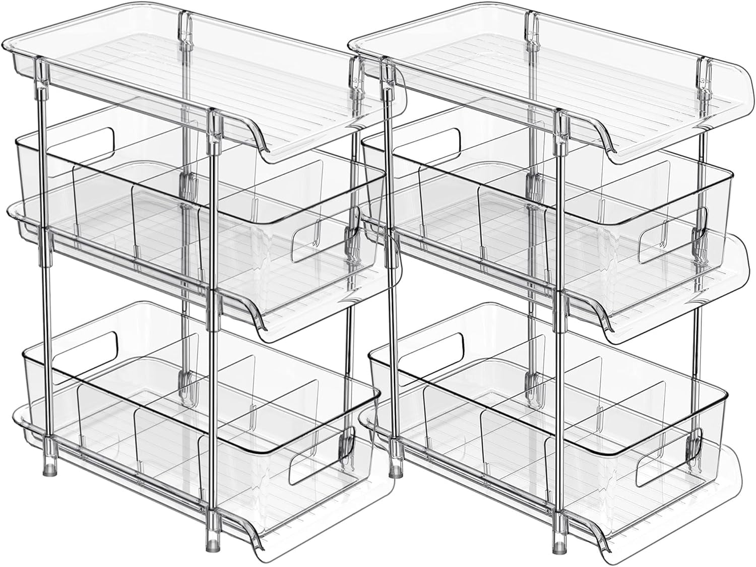 2Set 3 Tier Clear Bathroom Organizer with Dividers, Pull-Out Pantry ...
