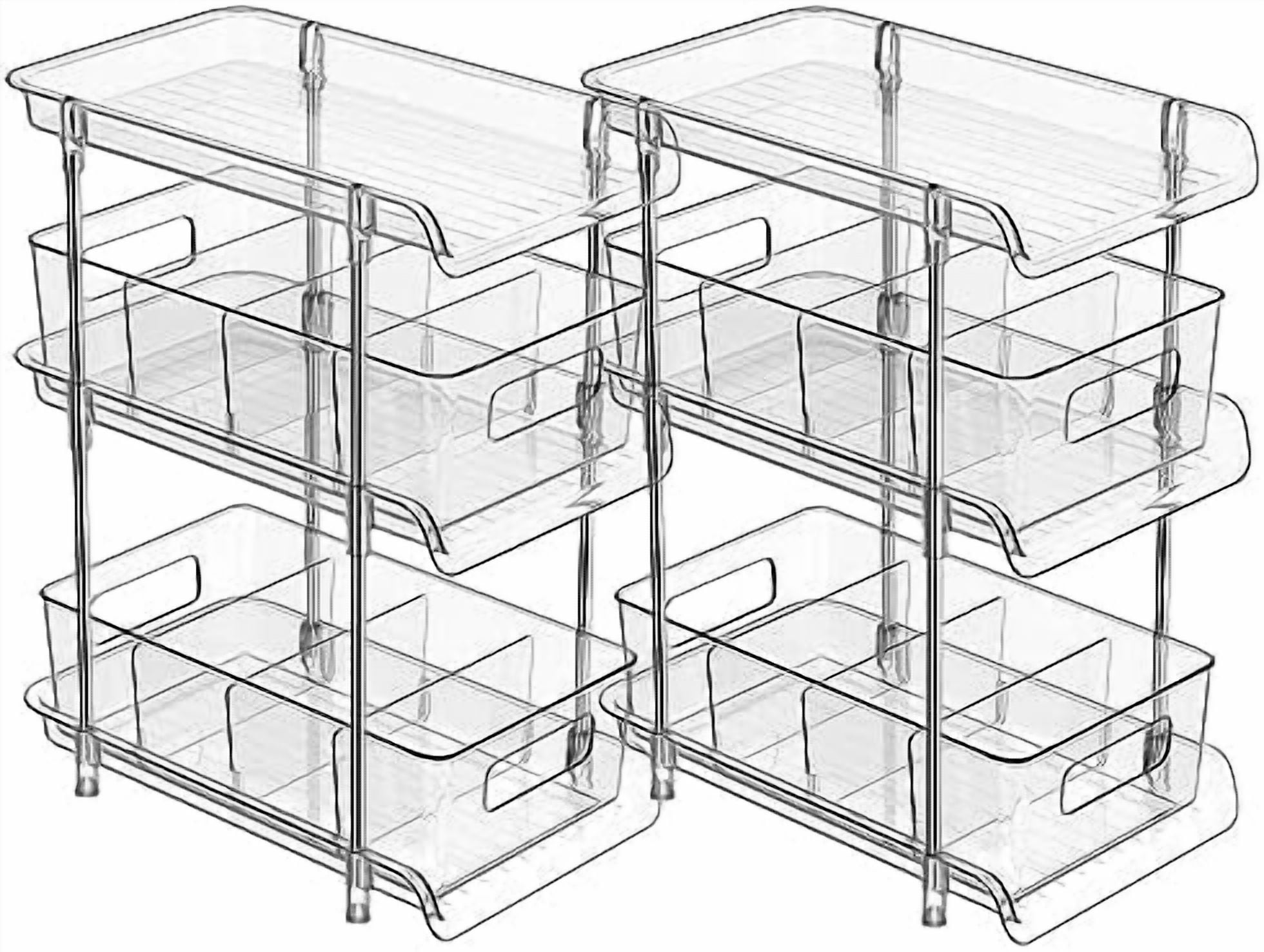 2Set 3 Tier Clear Bathroom Organizer with Dividers, Pull-Out Pantry Organization and Storage, Multi-Purpose Under Sink Organizers and Storage, Vanity Skincare Cosmetic Closet Organizer Medicine Bins