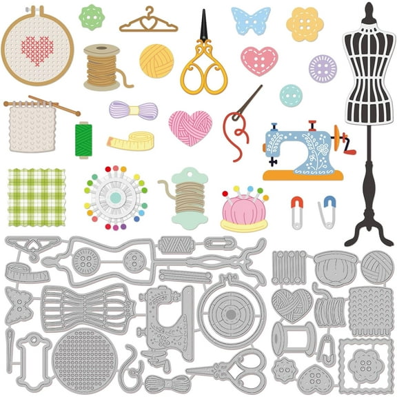 2Set 31Pcs Sewing Tool Cutting Dies for DIY Scrapbooking Metal Sewing Machine Die Cuts Embossing Stencils Template for Paper Card Making Decoration Album Craft Decor