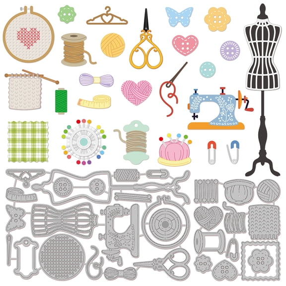2Set 31Pcs Sewing Tool Cutting Dies for DIY Scrapbooking Metal Sewing Machine Die Cuts Embossing Stencils Template for Paper Card Making