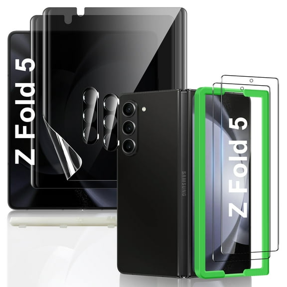 [2Set 6PCS] Cnarery for Galaxy Z Fold 5 Screen Protector, 2 Inner TPU Privacy Films + 2 Outer Tempered Glass + 2 Camera Lens Protecters with Positional Mouting Frame
