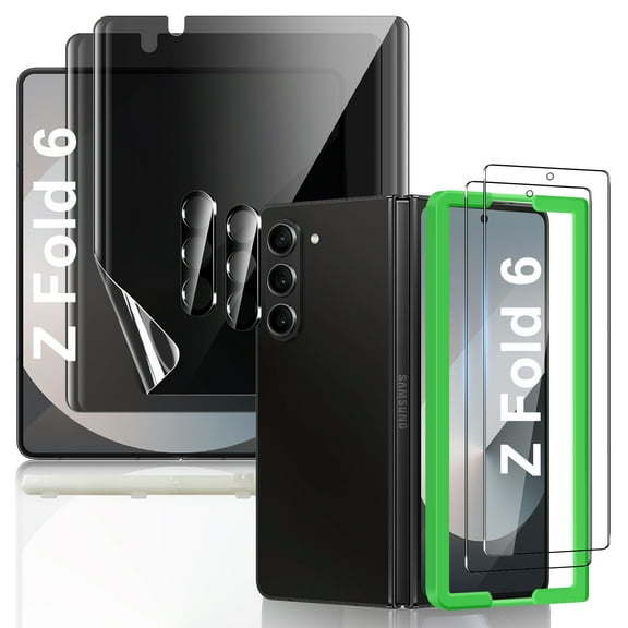 [2Set 6PCS] Cnarery for Galaxy Z Fold 6 Screen Protector, 2 Inner TPU Privacy Films + 2 Outer Tempered Glass + 2 Camera Lens Protecters with Positional Mouting Frame