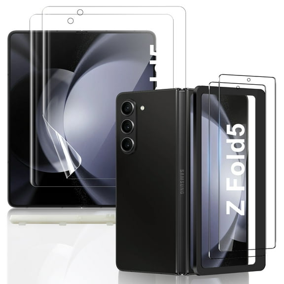 [2Set 6PCS] Cnarery Screen Protector for Galaxy Z Fold 5, 2 Inner TPU Films + 2 Outer Tempered Glass + 2 Camera Lens Protecters with Positional Mouting Frame, High Clarity, Anti-Shatter