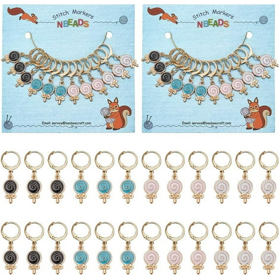2Set Alloy Enamel Lollipop Locking Stitch Markers 304 Stainless Steel Leverback Earring Stitch Marker Mixed Color 3.3cm 4 color 3pcs/color 12pcs/set