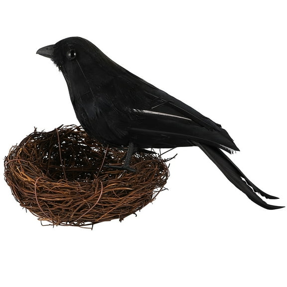 TABLZONE 2Set Crow Decor with Nest Black Synthetic Material for Fall Displays