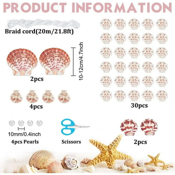 2Set DIY Scallop Wind Chimes Kit Natural Seashell Wind Chimes for Outside Shell Wind Chimes Outdoor for Patio Garden Yard Decoration