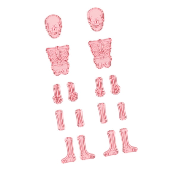 2Set Halloween Skeleton Cookie Pattern Cutter Pressable Biscuits Molds Plastic Cookie Stamps Baking Decorating Tool