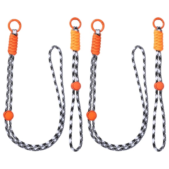 2Set Heavy Duty Paracord Keychain Lanyard, Adjustable Necklace Whistles Lanyard Braided Wrist Strap with Spring Ring for ID Card Badge Holder Keys, Black White/Orange