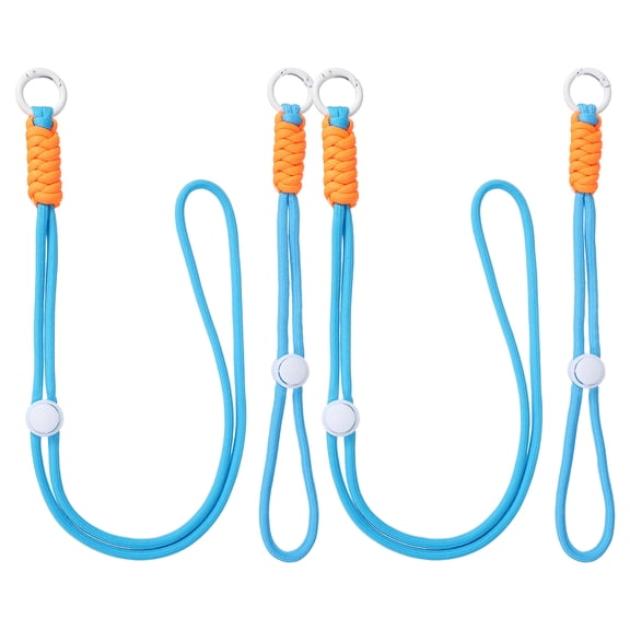 2Set Heavy Duty Paracord Keychain Lanyard, Adjustable Necklace Whistles Lanyard Braided Wrist Strap with Spring Ring for ID Card Badge Holder Keys, Light Blue/White/Orange