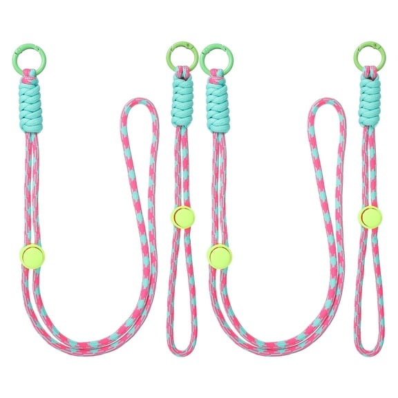 2Set Heavy Duty Paracord Keychain Lanyard, Adjustable Necklace Whistles Lanyard Braided Wrist Strap with Spring Ring for ID Card Badge Holder Keys, Pink/Green/Sky Blue