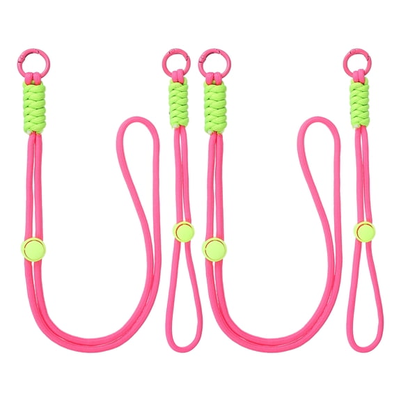 2Set Heavy Duty Paracord Keychain Lanyard, Adjustable Necklace Whistles Lanyard Braided Wrist Strap with Spring Ring for ID Card Badge Holder Keys, Rose Red/Green