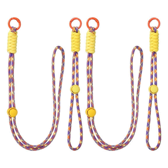 2Set Heavy Duty Paracord Keychain Lanyard, Adjustable Necklace Whistles Lanyard Braided Wrist Strap with Spring Ring for ID Card Badge Holder Keys, Yellow/Purple/Orange