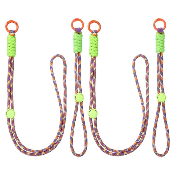 2Set Heavy Duty Paracord Keychain Lanyard, Adjustable Necklace Whistles Lanyard Braided Wrist Strap with Spring Ring for ID Card Badge Holder Keys, Yellow/Purple/Orange/Green