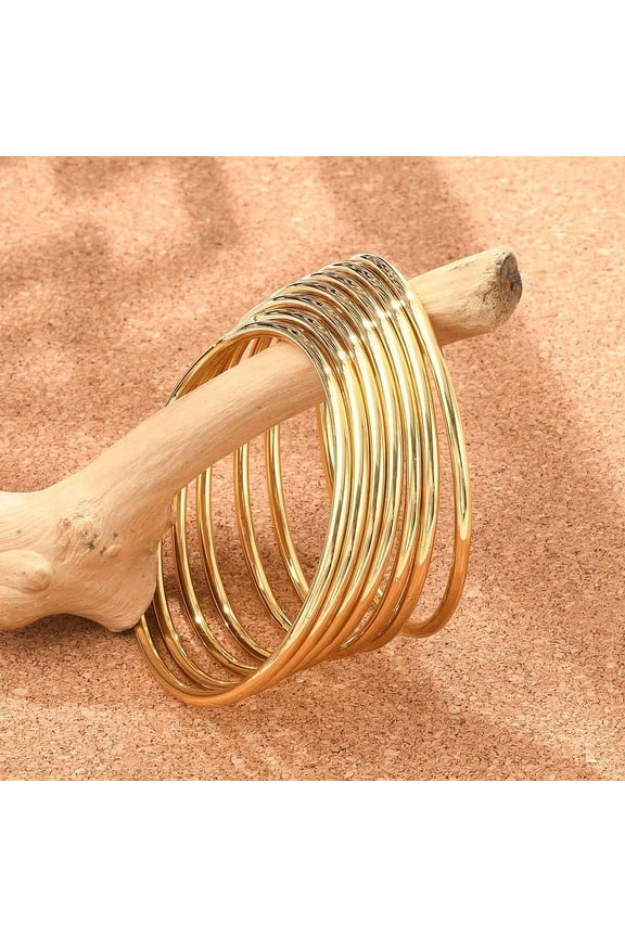 2Set Ion Plating(IP) 7Pcs Fashion 304 Stainless Steel Plain Bangles Stackable Bangle Sets Real 18K Gold Plated 2-1/2 inch(6.5cm)