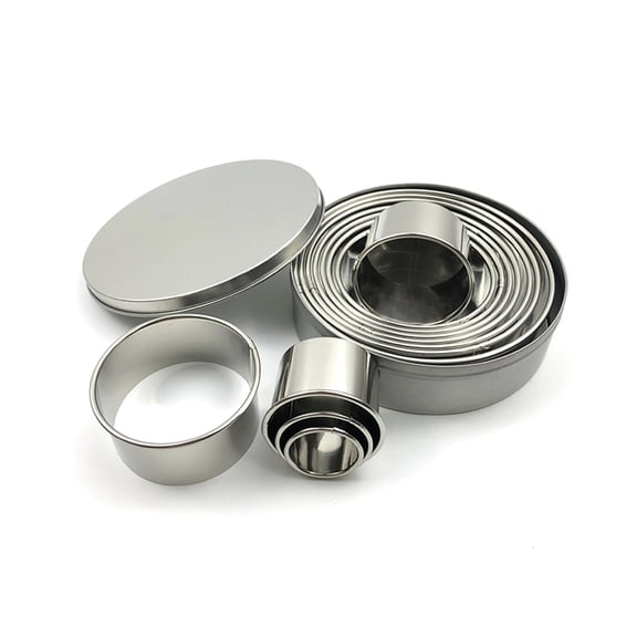 2Set Non-Tarnish 430 Stainless Steel Cookie Cutters Biscuit Fondant Cutters Round Stainless Steel Color 26~113x30mm 12pcs/set