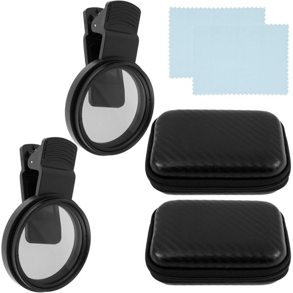 2Set Phone Camera Polarizing Filter, 52mm Clip on CPL Phone Len Filter Kit, Improve Clarity, Reduce Reflection, Enhance Color, Plastic Multi Coating Circular Polarizer with Leather Bag and Cloth