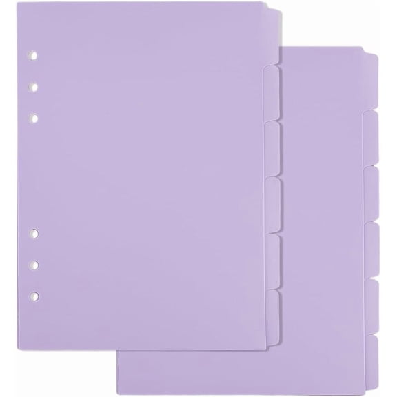 2Set Plastic Discbound Notebook Index Divider Sheets 6 Holes Tab Divider for Binder Rectangle Lilac 210x155x0.3mm Hole: 6mm 6pcs/set