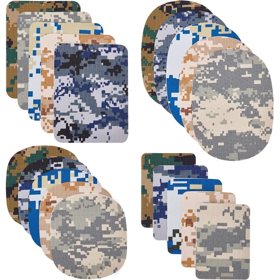 2Set Polyeter Hot Melt Glue Patches Camouflage Pattern Rectangle & Oval Mixed Color 75~165x55~120x0.3mm 20pcs/set