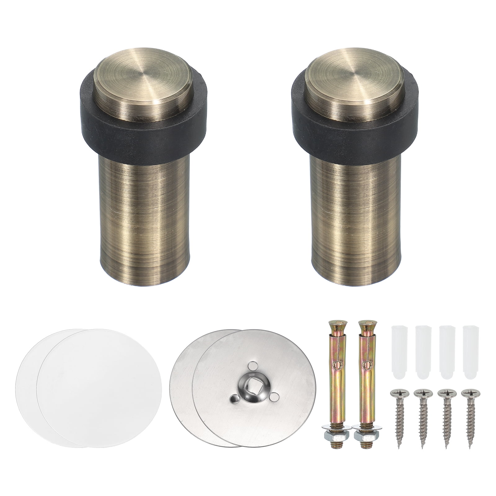2Set Round Door Stoppers, 80mm Stainless Steel Door Stop Doorstop Wedge Metal Cylinder Self Adhesive with Screw for Bottom of Door Floor Inside, Bronze