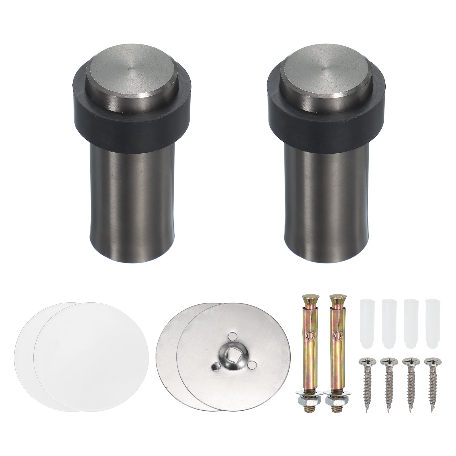 2Set Round Door Stoppers, 80mm Stainless Steel Door Stop Doorstop Wedge Metal Cylinder Self Adhesive with Screw for Bottom of Door Floor Inside, Gold Tone
