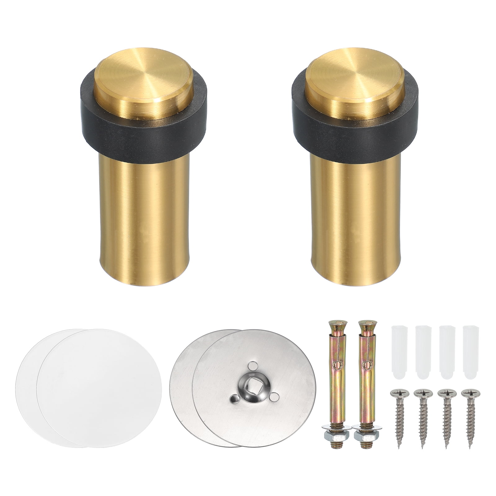 2Set Round Door Stoppers, 80mm Stainless Steel Door Stop Doorstop Wedge Metal Cylinder Self Adhesive with Screw for Bottom of Door Floor Inside, Gray