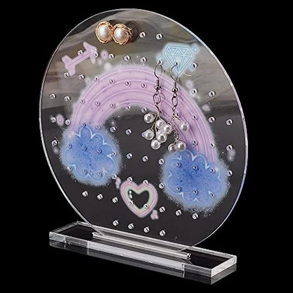 2Set Round Earring Holder 80 Holes Rainbow Earring Display Stands with Base Earring Stud Hanger Board Jewelry