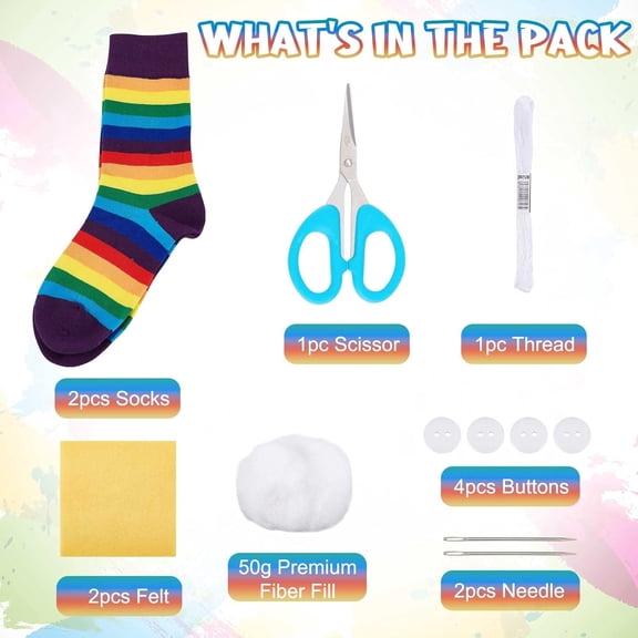 2Set Sock Dogs Kit Colorful Socks Crafts Kit DIY Dog Dolls Kit Creative and Fun Crafts Sewing Kit for Adults