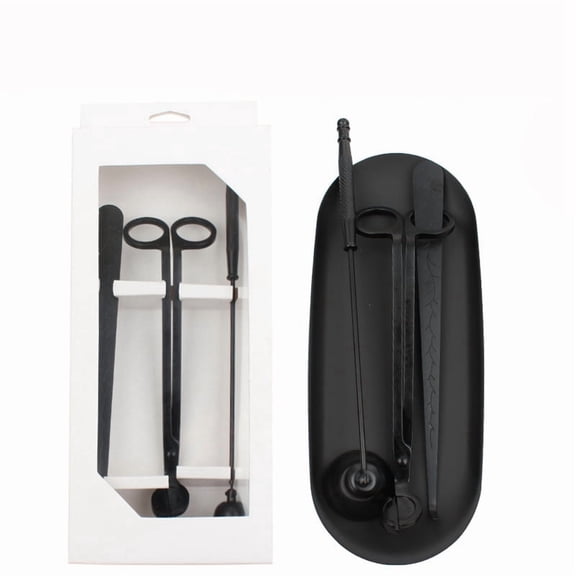 2Set Stainless Steel Candle Tool Set Candle Wick Trimmer Cutter Candle Wick Snuffer Candle Wick Dipper and Dish for Candle Lover Black 4pcs/set