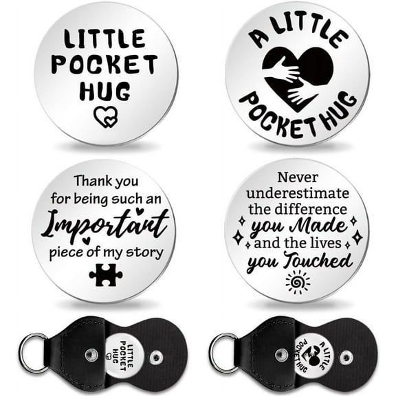 2Set Thank You Pocket Hug Token Long Distance Gifts Double Sided Engraved Hug Token Coins Keepsake with PU Leather Keychain