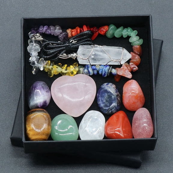 2Set Tumbled and Heart Stone & Bracelet & Necklace Mixed Natural Gemstone Healing Stones Set Reiki Stones for Energy Balancing Meditation Therapy 90x90x32mm 11pcs/set