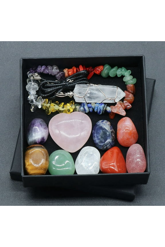 2Set Tumbled and Heart Stone & Bracelet & Necklace Mixed Natural Gemstone Healing Stones Set Reiki Stones for Energy Balancing Meditation Therapy 90x90x32mm 11pcs/set