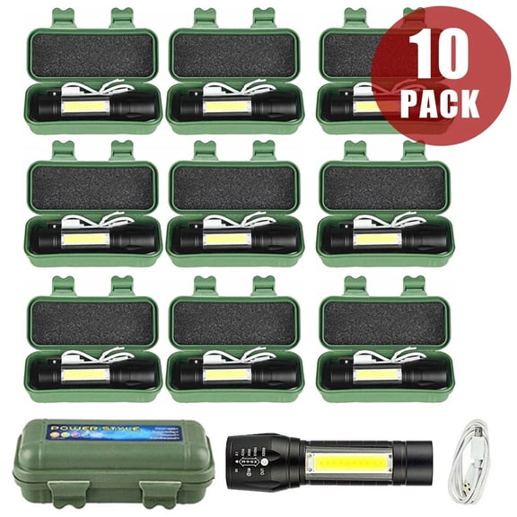 2Set USB Rechargeable COB LED Flashlight Zoomable Torch Light Lamp Camping Portable