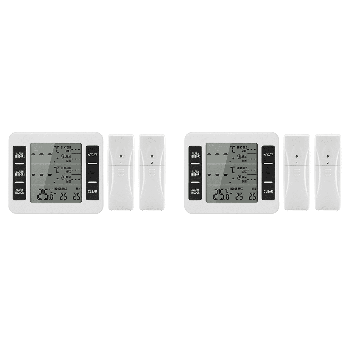 2Set Wireless Freezer Thermometer 2 Remote Sensors Alarm Low Temperature Refrigerator Thermometer Clock,2 x Freezer Thermometer 4 x Remote Sensor,White