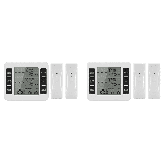 2Set Wireless Freezer Thermometer 2 Remote Sensors Alarm Low Temperature Refrigerator Thermometer Clock,2 x Freezer Thermometer 4 x Remote Sensor,White