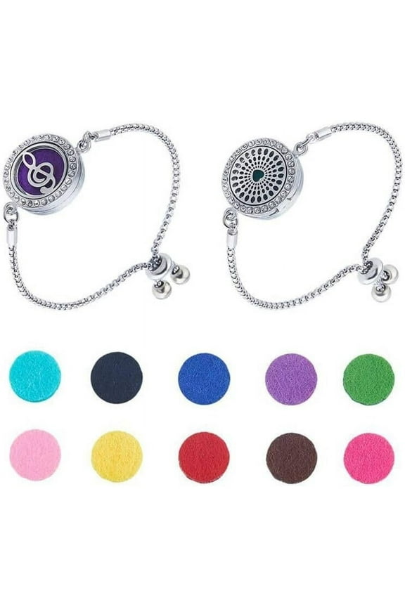2Sets 2 Styles 316 Surgical Stainless Steel Rhinestone Diffuser Locket Slider Bracelets Adjustable Box Chains with Sponge and Magnet