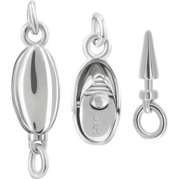 2Sets 925 Sterling Silver Box Clasps with 925 Stamp Oval Platinum 12.5x5x4mm Hole: 2mm