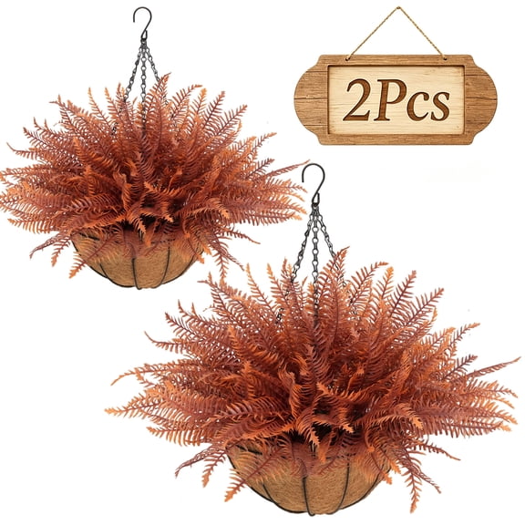 2Sets Autumn False Fern Plant, Artificial Hanging Basket, 24Pcs Boston Fern Single Branch, Suitable for Indoor Balconies, Courtyard Terraces and Outdoor Decoration.